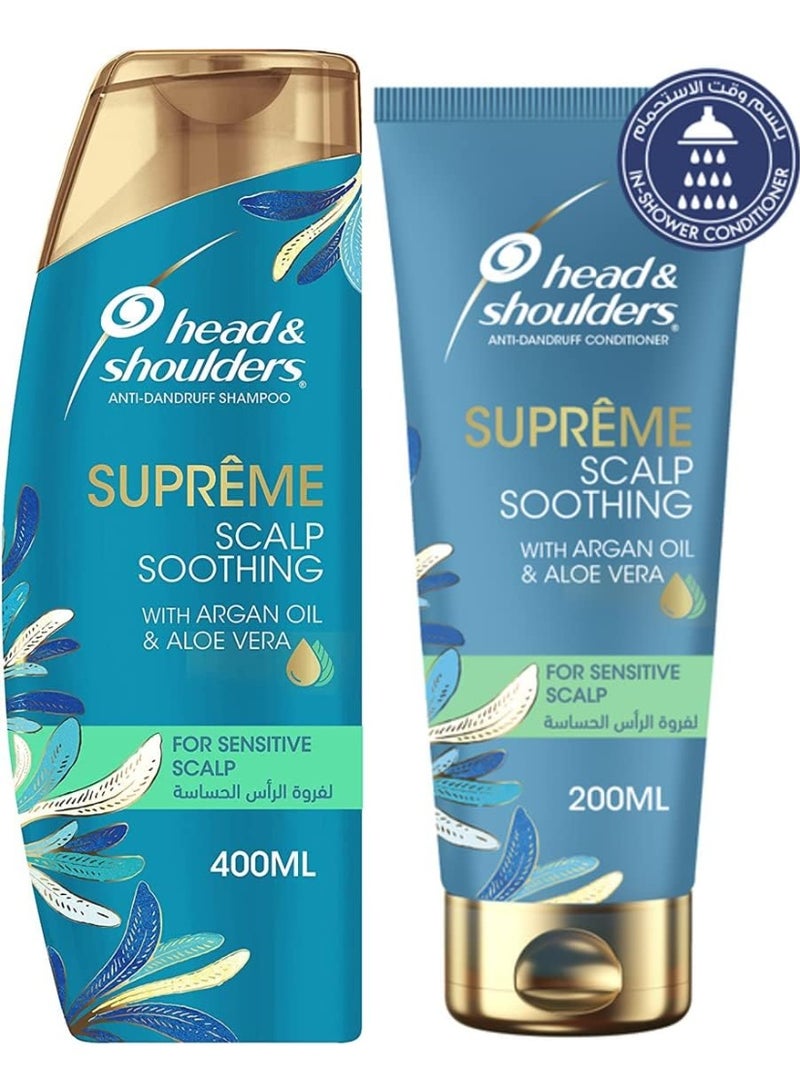 Head & Shoulders Supreme Anti-Dandruff Shampoo and Conditioner ,with Argan Oil and Aloe Vera for Sensitive Scalp Soothing, 400ml + 200ml - Image 1